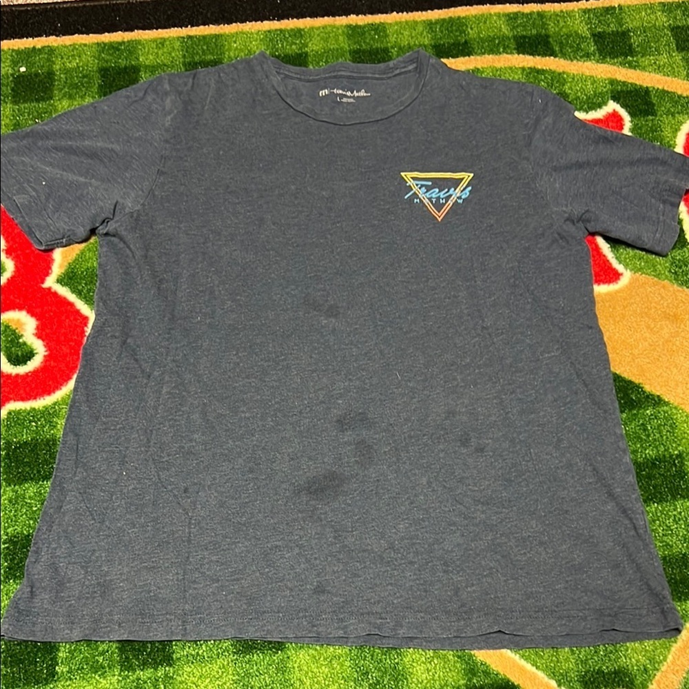 Travis Mathew Adult Shirt Large Blue White Retro Palm Trees Pullover Tee Mens